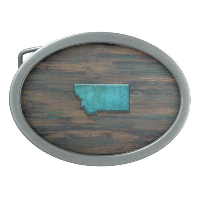 Montana State Shape Teal Belt Buckle (Front)