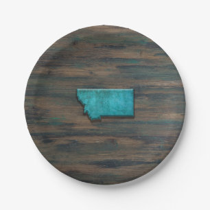 Montana State Shape Teal Paper Plates