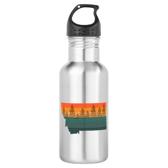 Montana State Tree Silhouette Stainless Steel Water Bottle (Front)