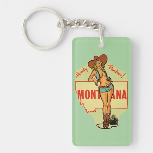 Montana State Vintage Pin Up Girl Keychain 