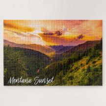 Montana Sunset Mountain Valley River and Trees