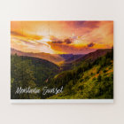 Montana Sunset Mountain Valley River and Trees