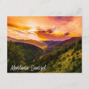 Montana Sunset over Mountains River Valley Postcard