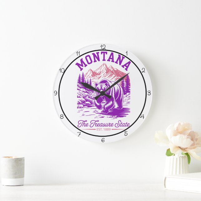 Montana Treasure State Bear Large Clock (Home)