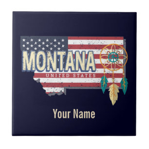 Montana United States Retro State Map Vintage USA Ceramic Tile