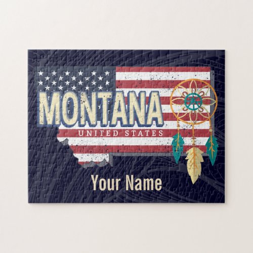 Montana United States Retro State Map Vintage USA Jigsaw Puzzle