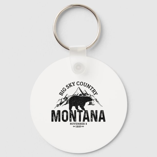 Montana Usa Vintage Grizzly Bear America Souvenir  Keychain (Front)