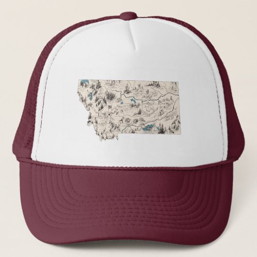 Montana Vintage Picture Map Montanan Antique Chart Trucker Hat