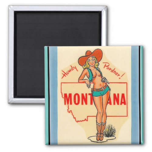 MONTANA  Vintage Travel Pin Up Girl Magnet