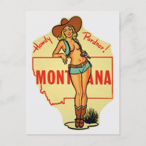 Montana Vintage Travel Pin Up girl Postcard