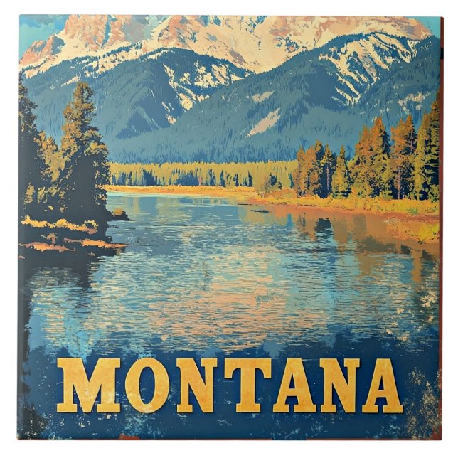 Montana Vintage Travel Poster Ceramic Tile (Front)