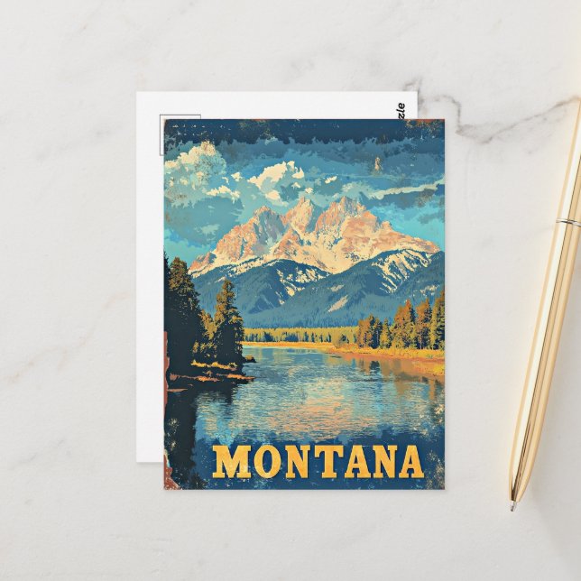 Montana Vintage Travel Poster Postcard (Front/Back In Situ)