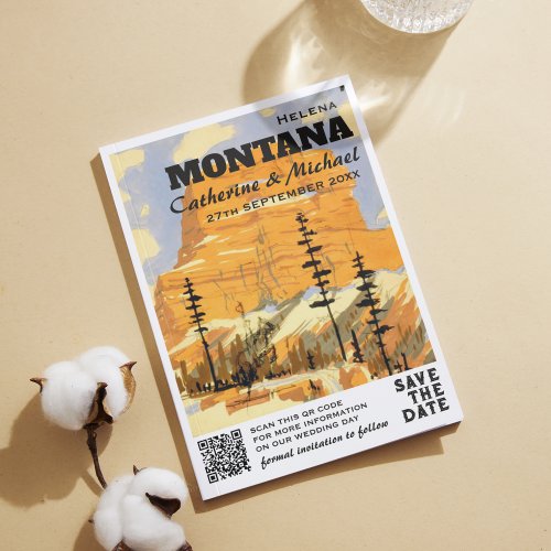 Montana Vintage Wedding Travel QR Code  Save The Date