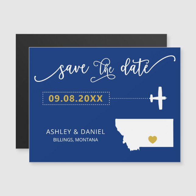 Montana Wedding Save the Date Card, Map Magnetic Invitation (Front/Back)
