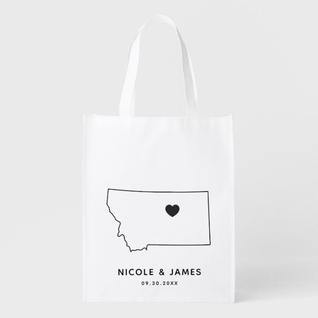 Montana Wedding Welcome Bag Map Tote with Heart (Front)