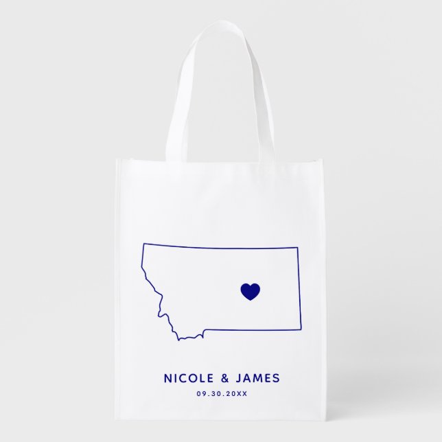 Montana Wedding Welcome Bag Navy Tote with Map (Front)