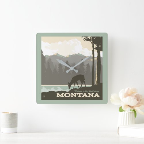 Montana  Welcome to Big Sky Country Square Wall Clock