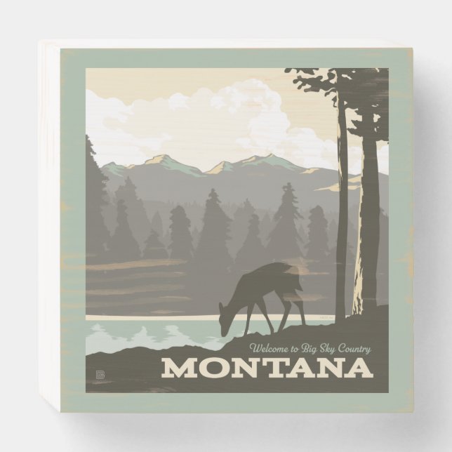 Montana | Welcome to Big Sky Country Wooden Box Sign (Front Horizontal)