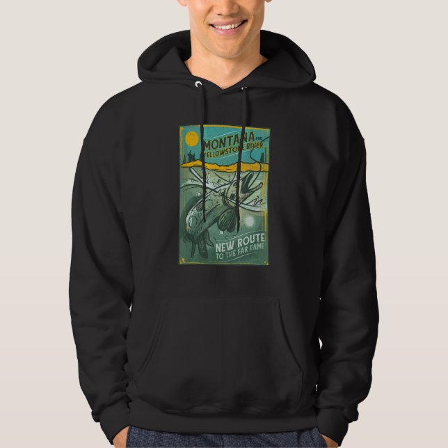 Montana Yellowstone Fishing Cool Fun Retro Travel  Hoodie (Front)