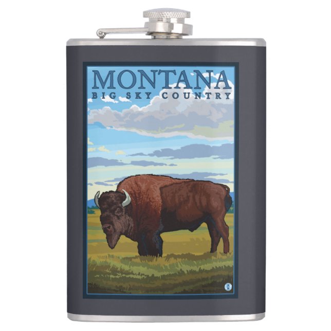 MontanaBison Vintage Travel Poster Flask (Front)