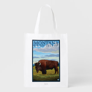 MontanaBison Vintage Travel Poster Grocery Bag