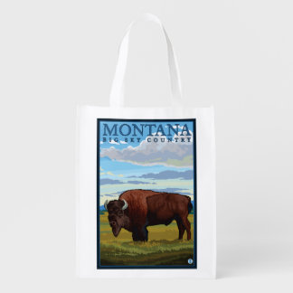 MontanaBison Vintage Travel Poster Reusable Grocery Bag