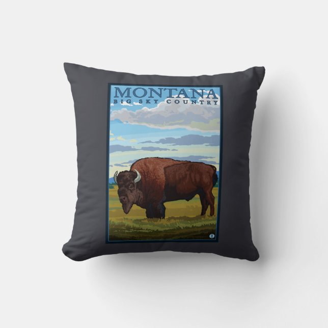 MontanaBison Vintage Travel Poster Throw Pillow (Front)