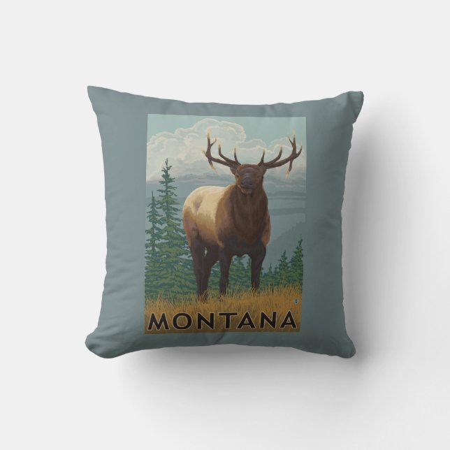 MontanaElk Scene Throw Pillow (Front)