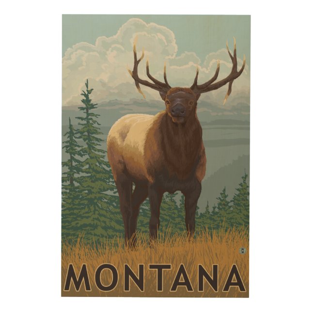 MontanaElk Scene Wood Wall Art (Front)