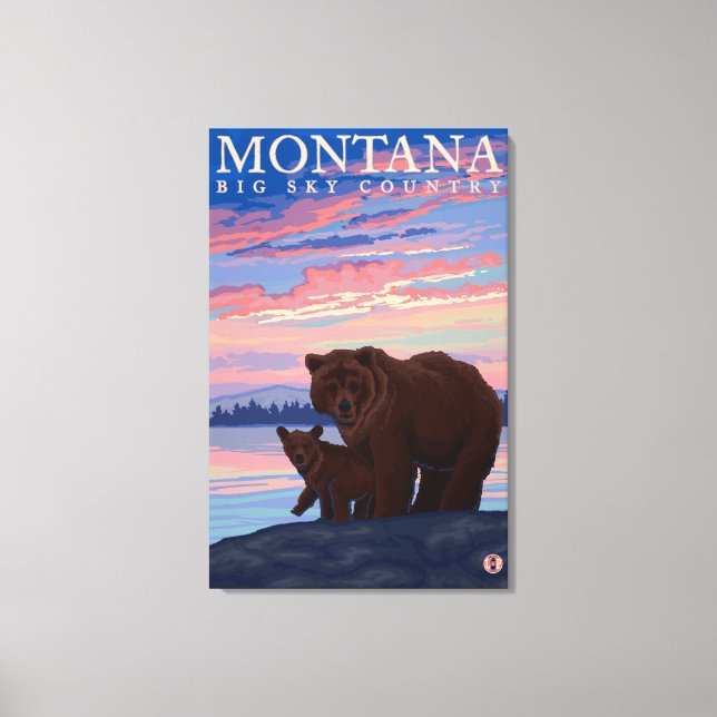 MontanaMomma Bear and Cub Vintage Travel Canvas Print (Front)