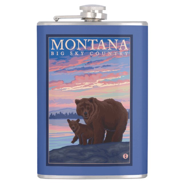 MontanaMomma Bear and Cub Vintage Travel Flask (Front)