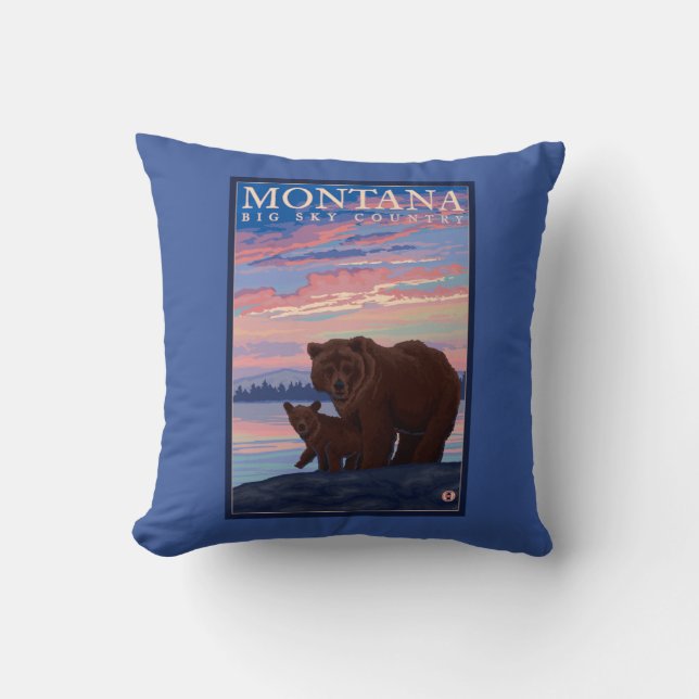 MontanaMomma Bear and Cub Vintage Travel Throw Pillow (Front)