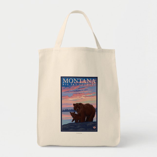 MontanaMomma Bear and Cub Vintage Travel Tote Bag (Front)
