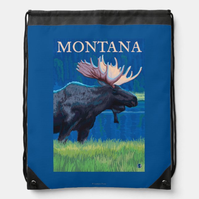 MontanaMoose Vintage Travel Poster Drawstring Bag (Front)