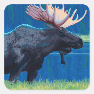 MontanaMoose Vintage Travel Poster Square Sticker