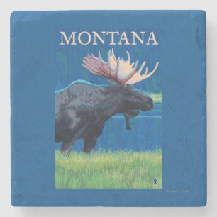 MontanaMoose Vintage Travel Poster Stone Coaster