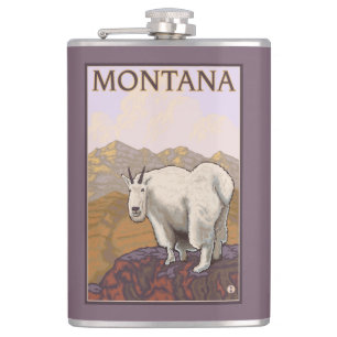MontanaMountain Goat Vintage Travel Poster Flask