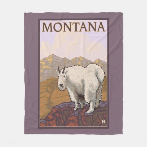 MontanaMountain Goat Vintage Travel Poster Fleece Blanket