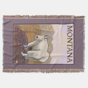MontanaMountain Goat Vintage Travel Poster Throw Blanket