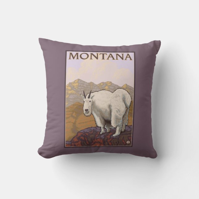 MontanaMountain Goat Vintage Travel Poster Throw Pillow (Front)
