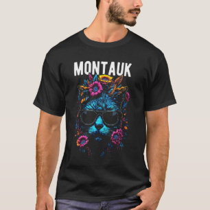 Montauk Awesome Cat Wearing Sunglasses Flowers Des T-Shirt