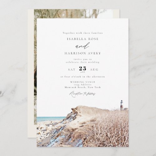 MONTAUK Beach New York Watercolor Wedding Invitati Invitation