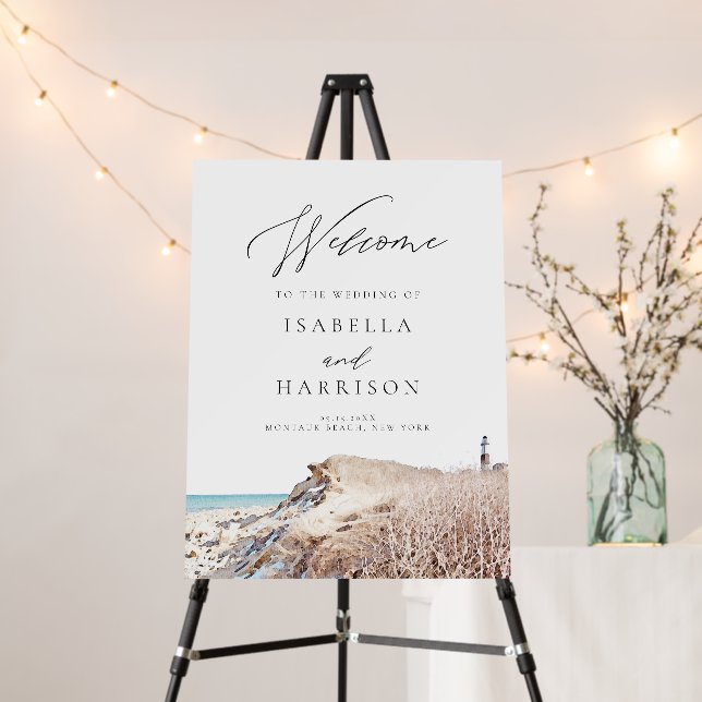 MONTAUK Beach Watercolor Ocean Wedding Welcome Foa Foam Board (In Situ (Stand))