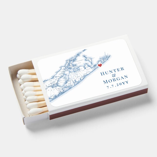 Montauk Hamptons NY Navy Blue Elegant Wedding Matchboxes (Front Open)