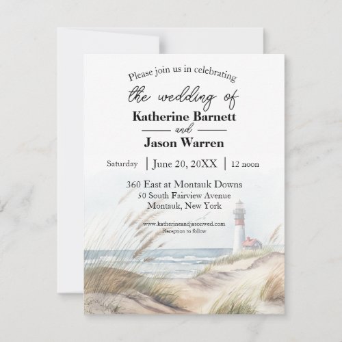 Montauk Lighthouse Beach Dunes Watercolor Invitation
