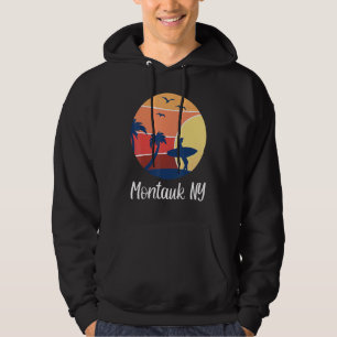 Montauk New York NY Surfing Surfer Vintage Sunset Hoodie