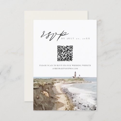 MONTAUK New York Watercolor QR Code RSVP Card