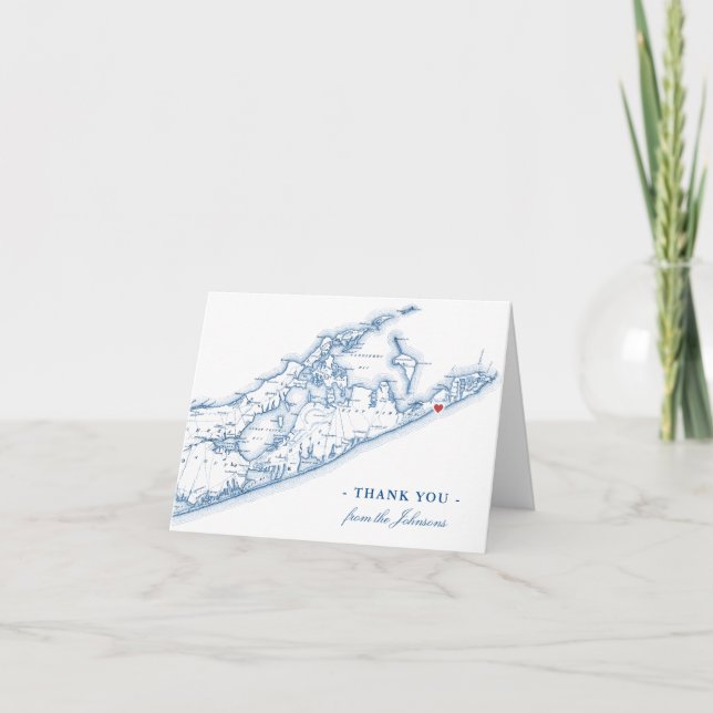 Montauk NY Map Wedding Personalized Thank You Card (Front)