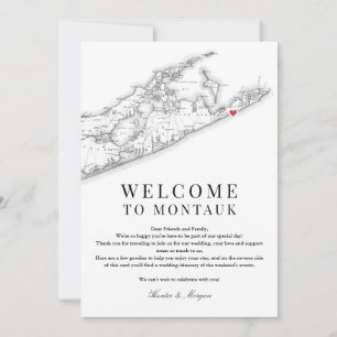 Montauk NY Map Wedding Welcome Letter Black White Thank You Card