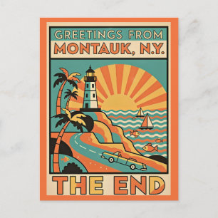 Montauk NY The End Retro Travel Postcard